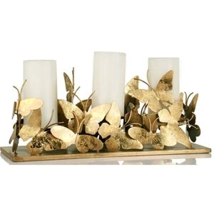 Pier 1 Butterfly Triple Metal Candle Holder with Gold Butterflies